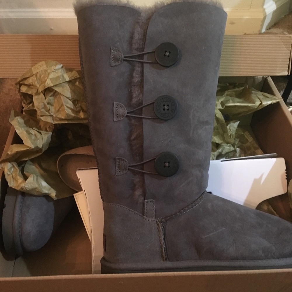 Tall Gray Uggs with Bailey Buttons
